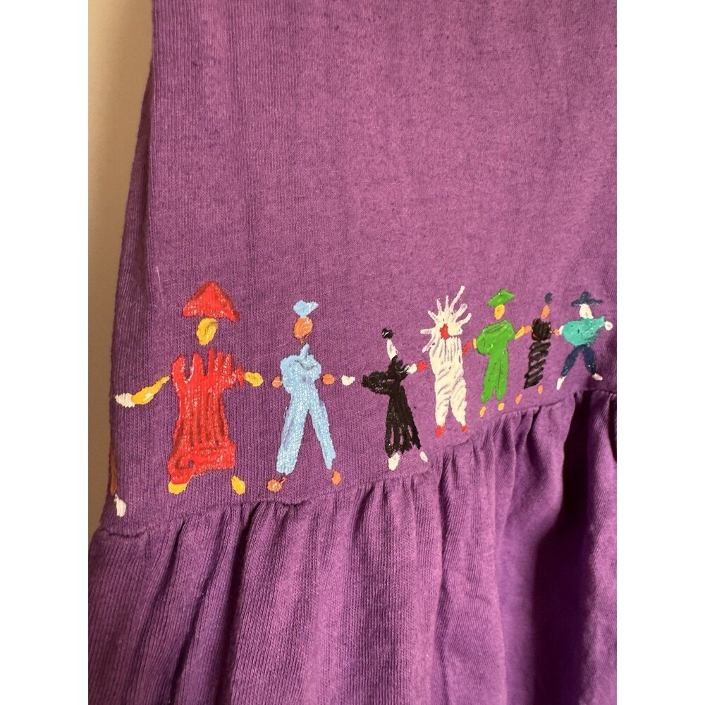 Vintage Purple Jumper Dress Maxi L Art To Wear Hand Painted People Of The World - Picture 9 of 16